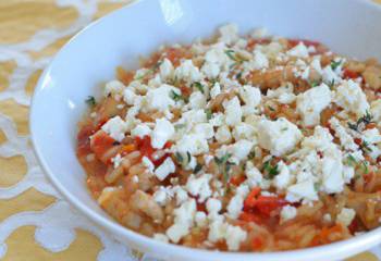 Chicken, Roasted Red Pepper And Sun-Dried Tomato Risotto Topped With Crumbled Feta