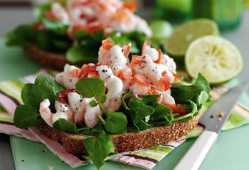 Open Sandwiches With Prawn, Tomato And Lime Mayonnaise