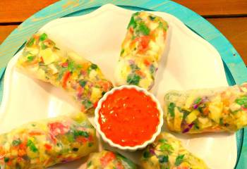 Tuscan Melon Summer Salad Rolls With Zesty Peanut Dipping Sauce Recipe