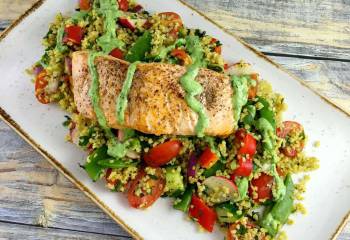Syn Free Allspice Dusted Salmon, Tabbouleh Salad With A Basil, Lemon And Yogurt Dressing