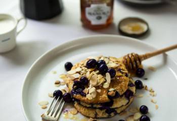 Oaty Blueberry Pancakes With Toasted Almonds And Manuka Honey